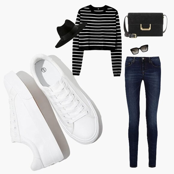 Womens White Tennis Shoes PU Leather Sneakers Casual Walking Shoes for Women - Picture 4 of 5